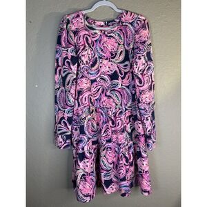 Lilly Pulitzer Arlette High Tide Navy Flock To The Top Dress Large